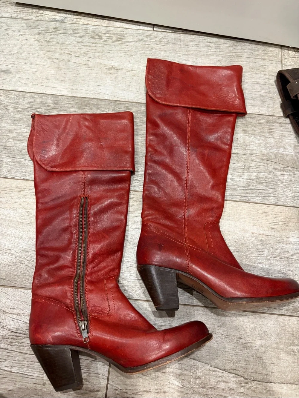 Red Leather Mid-Calf Women's Boots